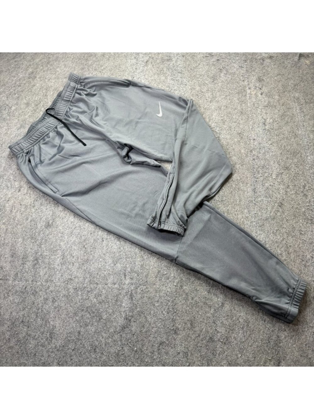 Nike Essential Running Pants Mens M Gray 28" Knit Gym Stretch Ankle Zip